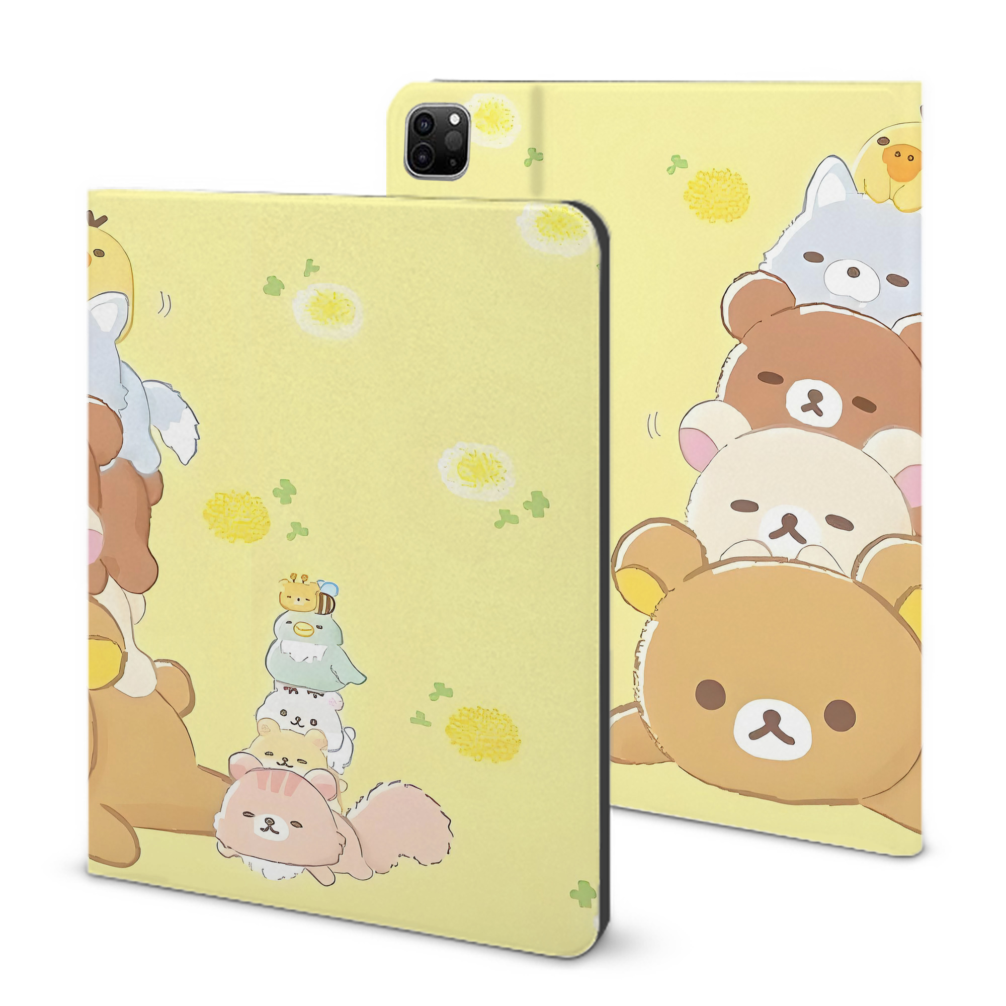 （画像用） リラックマ リラックマ キイロイトリ Rilakkuma Korilakkuma Kiiroitori IPad ケース ブック型 PUレザー TPU 耐衝撃 軽量 薄型 ペン収納なし 全面保護 IPad 各モデル対応